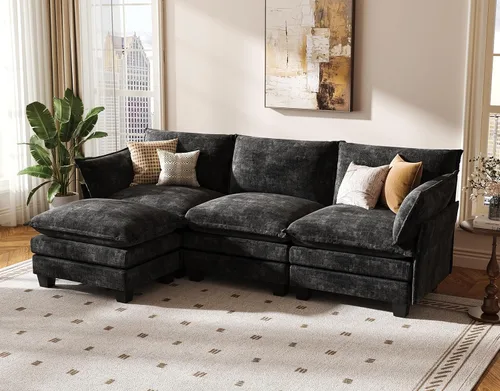 Vista 9 de KKL Sofá Cama Seccional Modular Grande de 91.3", Sofá Cama Convertible en Forma de J/L de 6 Plazas Sofá Nube con Otomana, Sofás Seccionales