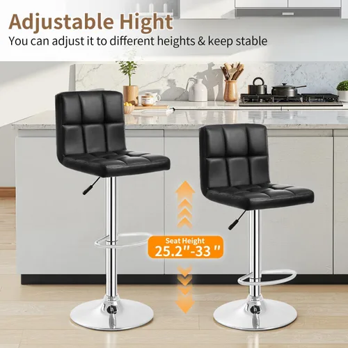 Vista 4 de BestOffice Juego de 2 taburetes de bar ajustables de piel sintética, taburetes de mostrador modernos con respaldo y reposapiés, taburetes de bar