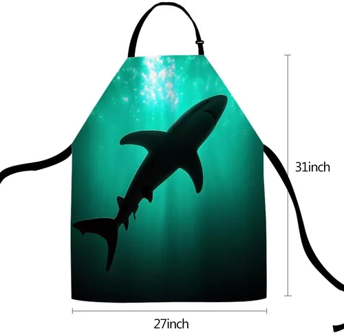 Vista 5 de Delantal de Cocina de Cocina Tiburón Marino Verde Delantal de Cocina para Hornear Chef Delantal Impermeable para Mujeres Hombres 31X27 Pulgadas
