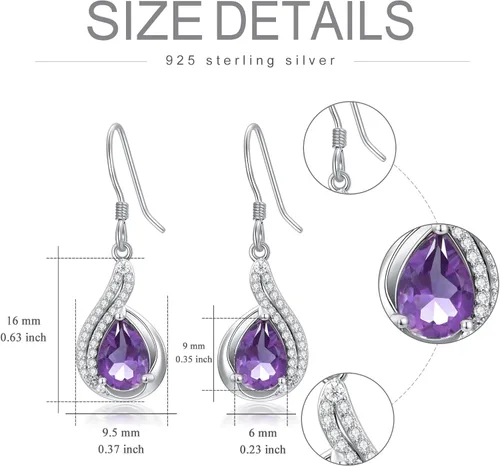 Vista 4 de Althum Gemstone Earrings for Women 925 Sterling Silver 6mm * 9mm Pear Cut Amethyst Garnet Drop Dangle Earrings