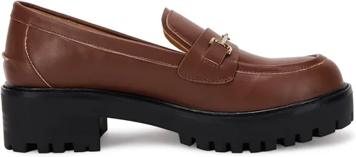 Vista 3 de VETASTE Mocasines clásicos de tacón grueso con plataforma y suela de lengüeta para mujer, con puntera redonda, zapatos Oxford con cadena de metal