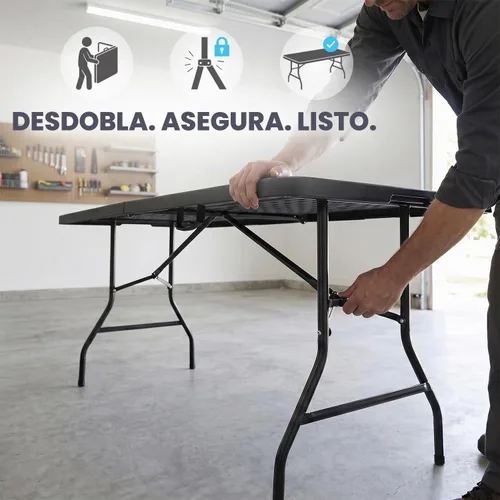 Vista 5 de Simpli-Magic 8ft Portable Plastic Folding Table – Indoor & Outdoor Heavy-Duty Foldable Utility Table w/Handle for Party & Camping (Black)