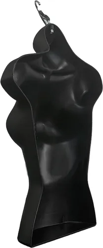 Vista 9 de Maniquí de torso masculino y femenino con soporte de metal, cuerpo con respaldo hueco, apilable, forma de vestido para exhibición de camisetas Negro