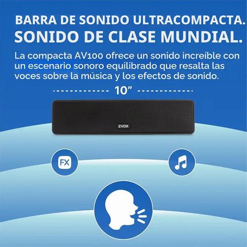 Vista 5 de ZVOX AccuVoice AV100 Barra de Sonido Compacta para TV con 6 niveles de refuerzo de voz, negro