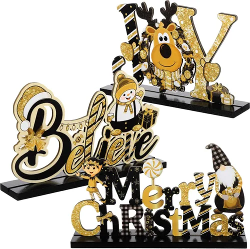 Vista 10 de Blulu 3 piezas de decoración de Navidad para centros de mesa de interior para mesas, letreros de madera de granja, centros de mesa de Navidad