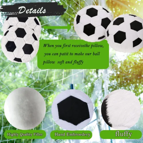 Vista 3 de MRPAPA Paquete de 2 almohadas de felpa con forma de balón de fútbol, cojín decorativo redondo de 14 pulgadas para habitación de niños, sofá, cama