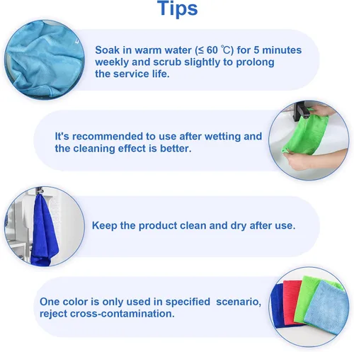 Vista 8 de Paño de limpieza de microfibra, 12 unidades, 12 x 12 pulgadas, alta densidad, 4 colores Household Cleaning Rags, 293GSM, Ultra Absorbent, Reusable