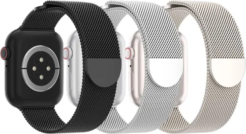 Vista 10 de Paquete de 3 correas de malla metálica compatibles con Apple Watch de 1.496 in 1.575 in 1.614 in 1.654 in 1.732 in 1.772 in 1.811 in 1.929 in