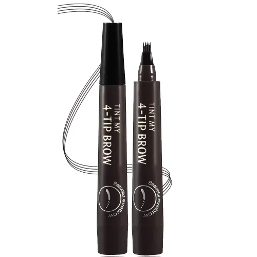 Vista 9 de Lápiz de cejas Microblading con 4 puntas de tenedor, crea maquillaje duradero, cubierta de lápiz de cejas natural profesional, áreas dispersas