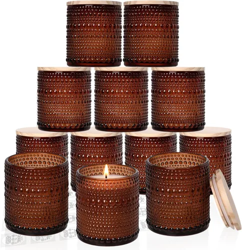 Vista 18 de DARJEN 10 tarros de vela de vidrio de 8 onzas con tapas, latas de velas Ámbar