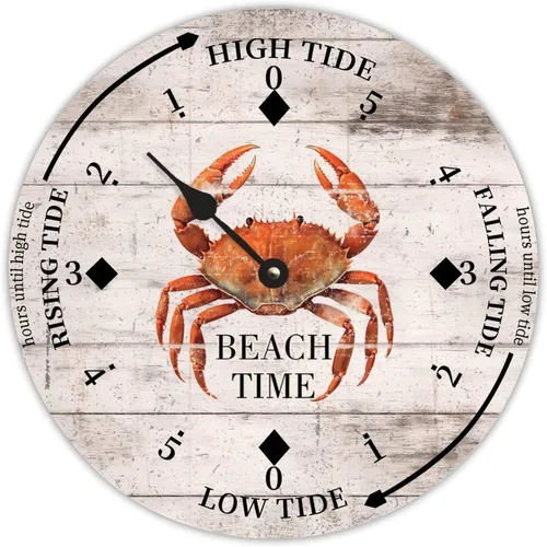 Vista 13 de Reloj de marea vintage de playa, hora de playa, cangrejo oceánico, reloj de madera, reloj de marea de madera, reloj de marea alta y baja, reloj
