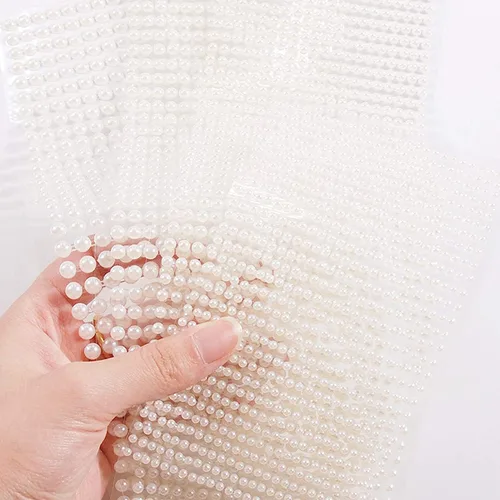 Vista 3 de 2080 calcomanías de perlas sintéticas de color beige, autoadhesivas, parte trasera plana, perlas, apliques de perlas blancas, adornos