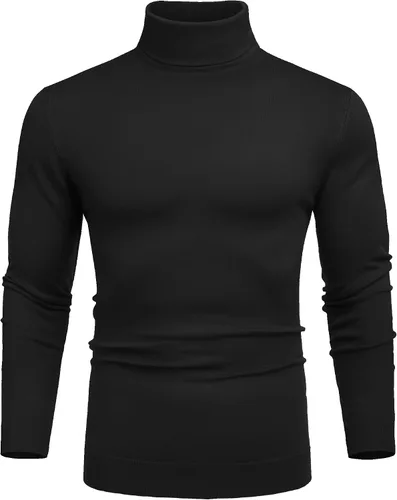 Vista 4 de COOFANDY Suéter de cuello alto ajustado para hombre, casual, básico, de manga larga, suéter de punto