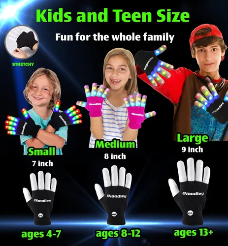 Vista 3 de The Noodley 2 pares de guantes con luz LED para niños, regalos para niños y niñas, juguetes de Navidad brillantes
