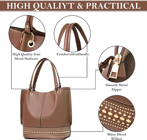 Vista 5 de HimmLig Juego de bolsas de mano para mujer, bolso grande y bolso de mano de cuero vegano, bolsa de hombro, bolsa cruzada, juego de 3 piezas