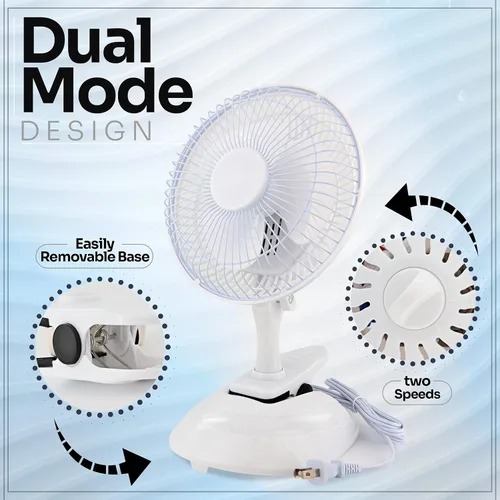 Vista 4 de RamPro Escritorio portátil y ventilador de clip, ventiladores de 6 pulgadas, enchufe pequeño y silencioso, pequeño ventilador de refrigeración