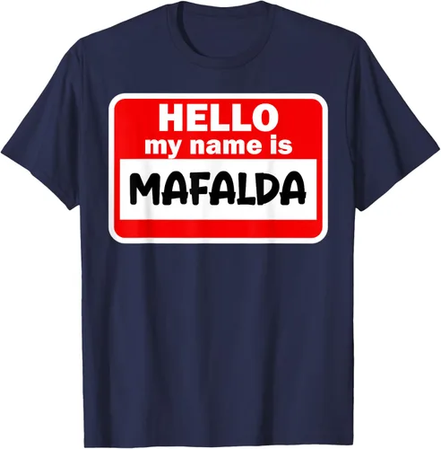 Vista 21 de Mafalda Hello Hi My Name Is Camiseta con nombre en camiseta personalizada, Negro