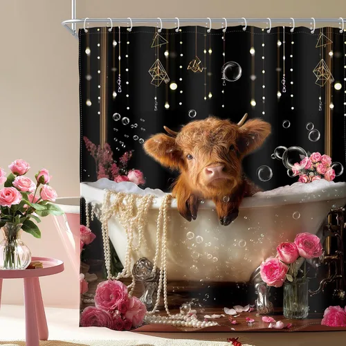 Vista 8 de Highland Cow Farmhouse - Cortina de ducha rústica con diseño de toro, 60 pulgadas de ancho x 72 pulgadas de largo Country Western - Juego