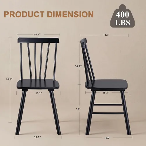 Vista 2 de DUHOME Windsor - Juego de 2 sillas de comedor de madera con respaldo de husillo, sillas de cocina de madera para el hogar, cocina, sala de estar