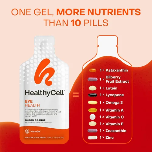 Vista 4 de Healthycell Eye Health Suplemento líquido diario – Vitaminas y minerales para los ojos con luteína, zeaxantina, astaxantina y betacaroteno