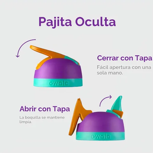 Vista 2 de Owala - Botella de agua aislada de acero inoxidable con popote y tapa de bloqueo