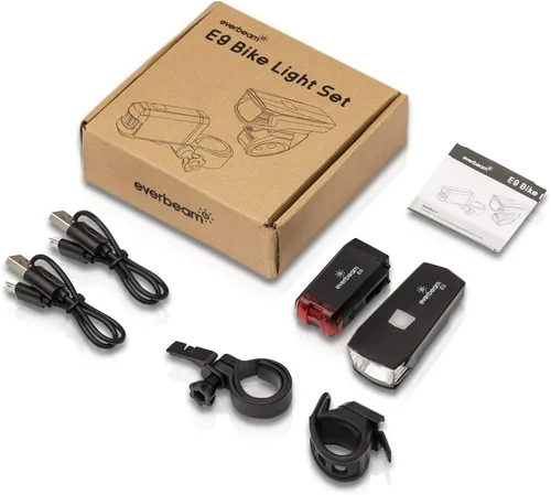 Vista 6 de Everbeam StVZO - Juego de luces LED delanteras y traseras para bicicleta, recargable, para conducción nocturna, luz USB para bicicleta, luz
