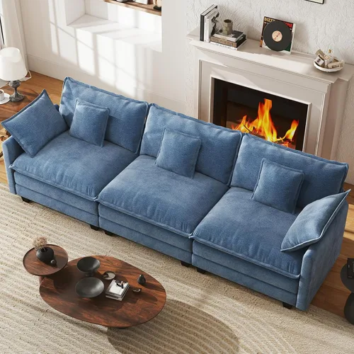 Vista 33 de Sofá de nube en forma de L de 77 pulgadas, sofá modular con otomana, cómodo sofá biplaza de felpilla con almohada para sala de estar, dormitorio