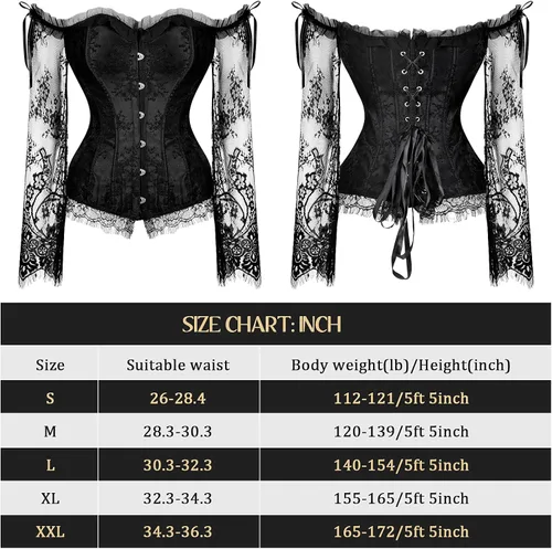 Vista 3 de Haysandy Conjunto de corsé gótico con mangas de encaje y pulsera Negro