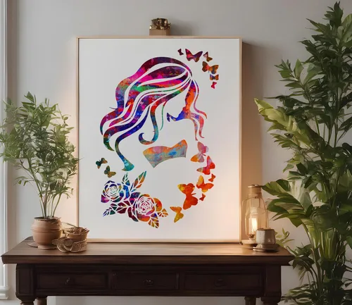 Vista 2 de Girl Long Hair Eyes Roses Butterfly Model Stencil Template Reusable for Painting on Walls, Wood, Arts and Crafts (631) - 5.5 x 8.5 Inches
