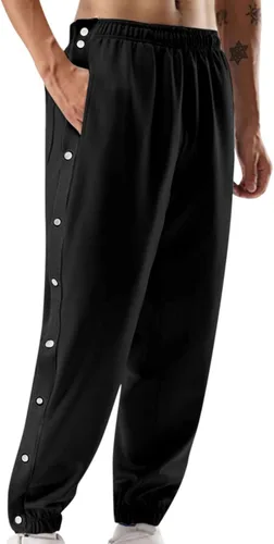 Vista 2 de Pantalones deportivos para hombre, con abertura lateral, con botones a presión, a rayas, pantalones deportivos casuales de entrenamiento