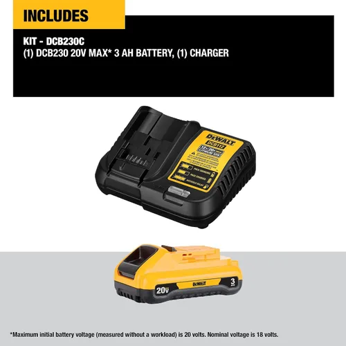 Vista 2 de DEWALT Paquete de batería de 20V MAX con cargador, 3 Ah, tiempo de funcionamiento extra largo (DCB230C)