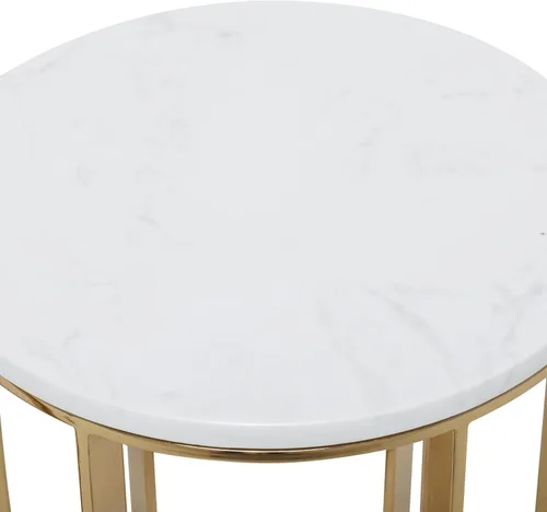 Vista 6 de Deco 79 Mesa auxiliar de metal con parte superior de mármol, juego de 2 mesas auxiliares de 24 pulgadas, 20 pulgadas de alto, dorado