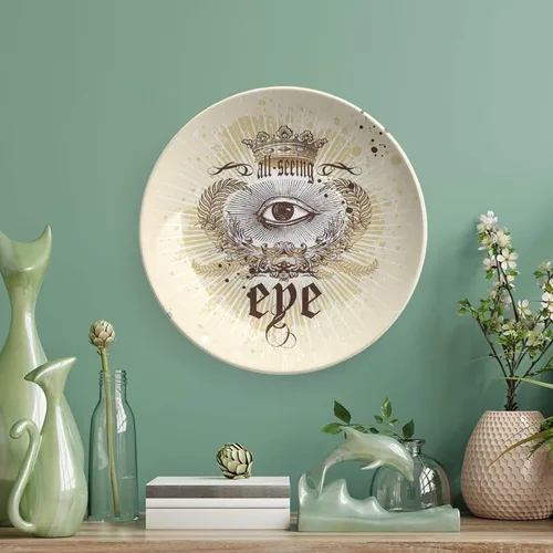 Vista 5 de XISUNYA Plato decorativo de 6 pulgadas, porcelana redonda, con emblema vintage, ramas de laurel victoriano, corona impresa, para colgar en la pared