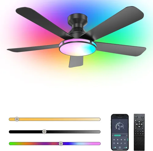Vista 12 de Ventiladores de techo con luces, ventilador de techo empotrado de perfil Marrón