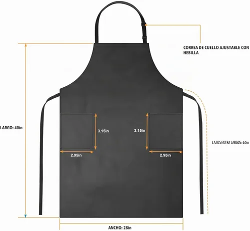Vista 2 de Gotega Waterproof Rubber Apron Adjustable Dishwasher Apron Negro con 2 bolsillos