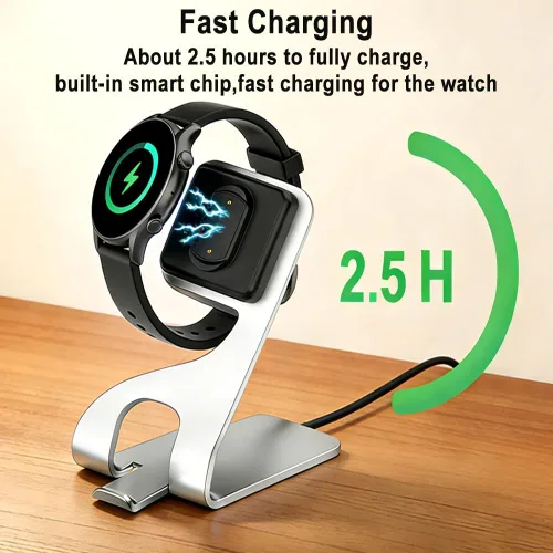 Vista 3 de Base de carga de cable USB para Amazfit GTR 3, GTS 3, GTS 4, GTR 4 plateado