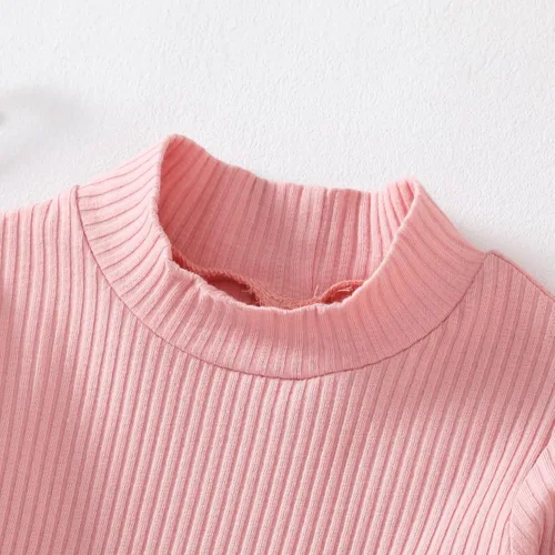 Vista 4 de Madjtlqy Conjunto de ropa de otoño e invierno para bebé niña, camiseta acanalada de manga larga + falda con tirantes a cuadros 12 18 24M 2T 3T 4T 5T