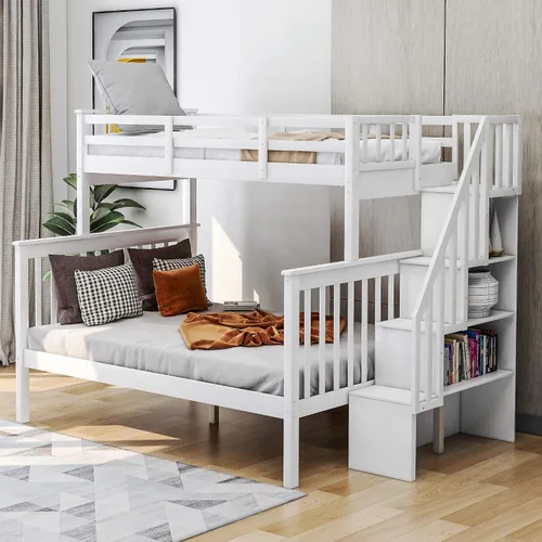 Vista 31 de Literas para niños con escalera, literas de madera maciza con barandilla completa