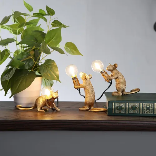 Vista 5 de Moderna lámpara de ratón de resina con luces de mesa, lámparas de escritorio creativas, decoración de regalo de mesita de noche, dormitorio LED