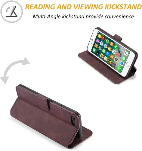 Vista 2 de UEEBAI Funda de cuero PU para iPhone 6 6S, Vintage Retro Premium Wallet Flip Cover TPU Inner Shell [ranuras para tarjetas] [Cierre magnético]