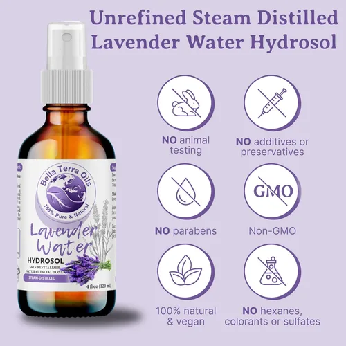 Vista 4 de Bella Terra Oils - Spray de agua de lavanda de 8 onzas - Perfección destilada al vapor, repleta de vitamina K y omega-9, eleva tu rutina