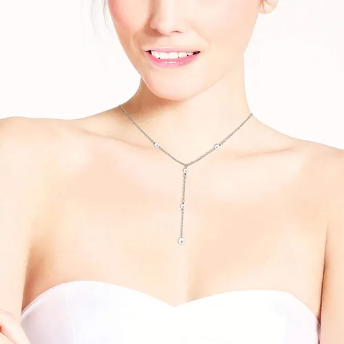 Vista 4 de Collar Lariat de plata de ley 925 de perlas de imitación blancas con gota en Y de moda, Metal, no conocido