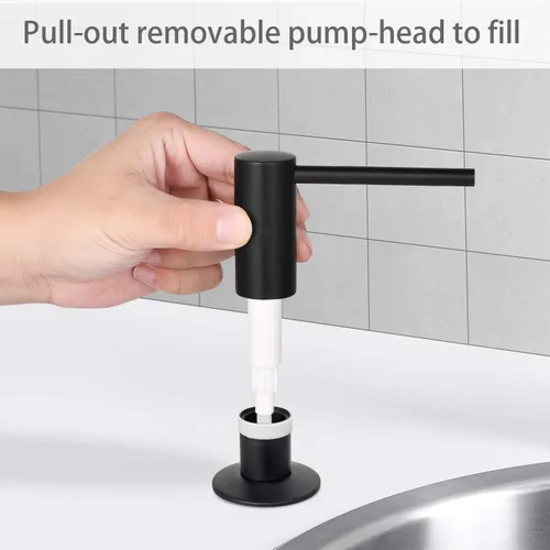 Vista 2 de SAMODRA Dispensador de jabón para fregadero, cabezal de bomba de metal, loción líquida para encimera, cocina, baño, dispensador de jabón con botella