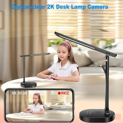 Vista 5 de Monitor de bebé inteligente WiFi con cámara, lámpara de escritorio para el cuidado de los ojos con 5 brillo, monitores de bebé 2k HD, conversación