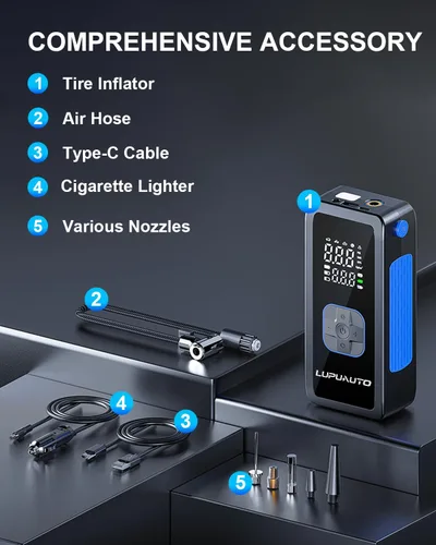 Vista 2 de Inflador de neumáticos, compresor de aire portátil, bomba de aire de 150 PSI, neumáticos portátiles con medidor de presión, inflador de neumáticos