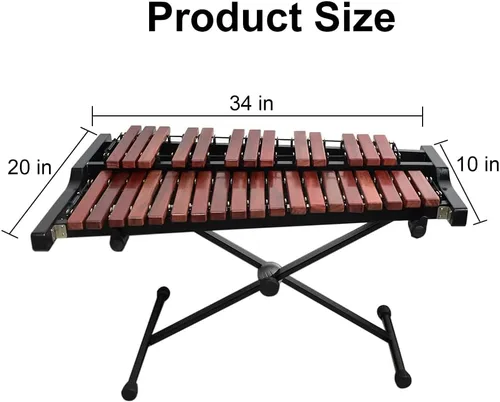 Vista 6 de TNZMART Juego de xilófono de 32 teclas con soporte ajustable de madera Glockenspiel Percusión Instrumento educativo