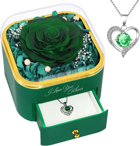 Vista 23 de Beferr Regalos de cumpleaños para mujeres, rosa real preservada con collar, rosas moradas eternas, flores para la entrega, aniversario, día de la A
