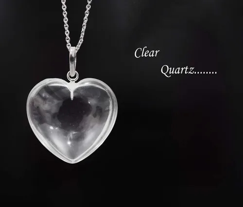 Vista 2 de Gempires Clear Quartz Heart Crystals Pendant Necklace, Heart Pendant Necklace for Women, Healing Necklace, 20 inches (18 + 2 Inch extender)