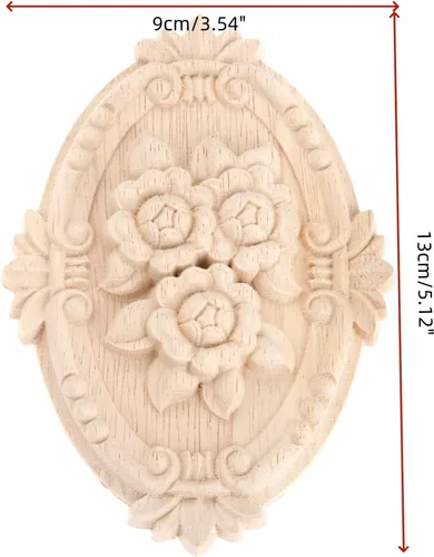 Vista 2 de Apliques de madera, adornos decorativos de madera, adornos tallados en rosas para muebles, calcomanías ovaladas de talla central para puerta 1
