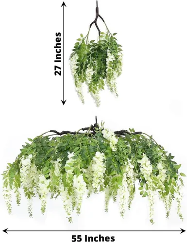 Vista 3 de Efavormart 140 cm Crema Artificial de Seda Glicinia Vid Colgante Dosel Redondo, Guirnalda de Flor Candelabro con Ramas Intercambiables